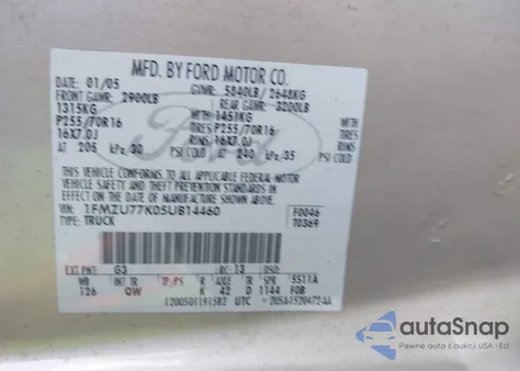 2005 Ford Explorer Sport Trac Adrenalin/Xls/Xlt from USA, damaged, VIN 1FMZU77K05UB14460